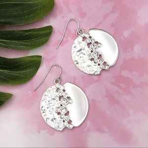 🌼 Round Rhinestone Silver Disk Dangle Earrings